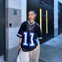 Clothing Summer Printed Letters Contrast Fashion All Match Jersey T Shirt Tops Same Style