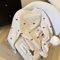 Women's Clothing Women's Comfortable Heart Pattern Sweater Long Sleeve Crew Neck Pullover Fall Winter Long Sleeve For Formal & Casual