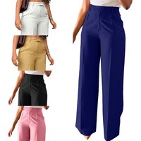 Stigende Wide Leg Straight Dress Pants Pocket Plain Business Casual Pants Loose Fit Midi Waist Office Trousers