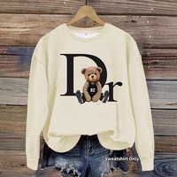 Cozy Bear Print Pullover Hoodie – Oversized Sweatshirt 