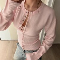 French Classic Design Knitted Cardigan Casual round Neck Sweater Autumn Winter Style Concealed Button Top