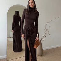 Women's Clothing Autumn And Winter Fashion Sexy High Slit Strap Hip Long Skirt New Hot Girl High Collar Slim Dress