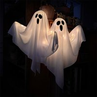 3pcs Ghost Hanging LED Lights Halloween Decor For Yard Garden Porch DIY Adjustable Arm Battery Powered Horror Scene Props