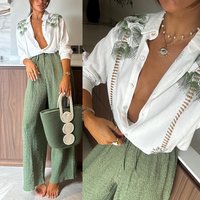 Clothing spring autumn printed long sleeved single breasted trousers suit INS casual loose two piece suit