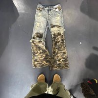 Men's Clothing Retro Two Piece Pants Design Advanced Camouflage Patchwork Jeans Cleanfit Straight Pants