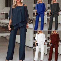 Bat sleeve tops trousers casual off shoulder irregular party suits elegant two piece suits