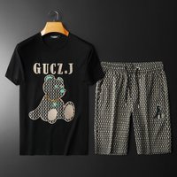 Clothing station bear embroidered short sleeved shorts suit brand handsome summer set matching