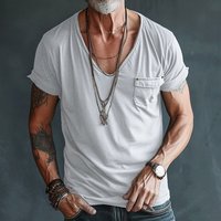 Men's Moisture-Wicking V-Neck T-Shirt - Slim Fit Breathable Polyester Casual Tee With Pocket Detail