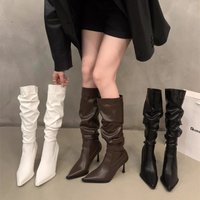 Pointed Toe Stiletto High Heel Over Knee Boots Stacked Vintage Style Boots Fall Winter Slim Fitting Stiletto Heel Retro Style.