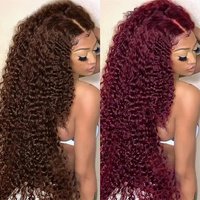 30 Inch Chocolate Brown Lace Front Wigs Human Hair Brazilian Water Wave Ginger Burgundy 13x6 HD Lace Frontal Human Hair Wig