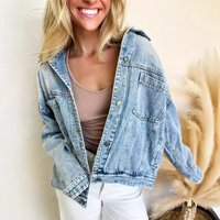  Oversized Denim Jacket Inspired Vintage Wash Multiple Pockets & Relaxed Fit