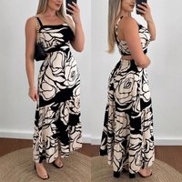 Women’s Clothing New Stock Rose Pattern Hollow Suspender Dress