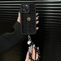 Stylish 3D Golden Camellia Flower Lanyard Phone Case For iphone 16 15 14 13 12 11 Pro Max Plus Lens Protection Shockproof Cover