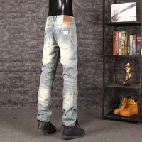 Distressed Denim Jeans Vintage Washed Slim Straight Fit Casual Pants Fall & Winter