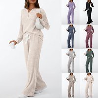 Ribbed Fleece Lounge Set – Cozy Long Sleeve Pajama Set Soft & Breathable 