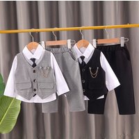 Bestseller Clothing Stylish Tie Suit Three piece Set Chain Vest Long sleeved Top Long Pants ALYCExiyuebaobao