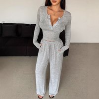 New Suits Long Sleeved Buttoned Solid Color Tight Top Plus Trousers Two Piece Suit For Women