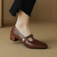 French Style Square Toe Thick Single Order 2025 Spring Mid Heel T shirt Mary Jane Small Leather