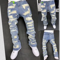 Clothing Foreign Trade American Retro Heavy Industry Damage Erosion Patch Design Jeans High Street Hole Cleanfit Pants