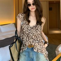 Trendy Leopard Print Irregular Neckline Tank Summer Design Loose Stylish Top