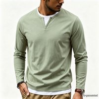 Long Sleeve T Shirt Faux Two Piece Double Layer V Neck European Fashionable Base Layer Top