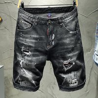 Men’s High Street Trendy Men’s Street Hip-hop Style Slim Cut Hand-painted Paint Dot Denim Shorts For Men