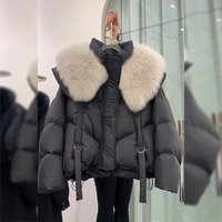 Clothing winter style fashionable loose thick cotton coat stylish big fur collar winter coats cotton coat small slim cotton coat