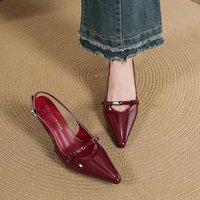 French Retro Pointed Toe Mary Jane Pumps - Elegant Black Closed-Toe Heels For Women Vintage Chunky Low Block Heel Dress Shoes
