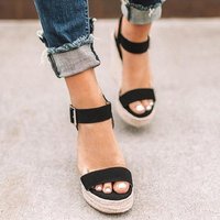 New Summer 2025 Sandals Large 43 Slope Heel Buckle With Open Toe High Heels Women's Shoes