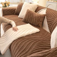 Fashion Plush Sofa Cushion Cover – Winter Warmth Non Slip & Anti Scratch Modern Striped Design 