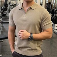 Retro Knitted Short Sleeved Polo Shirt Old Money Style Trendy Brand Off Shoulder Zip Up Collar High End T Shirt