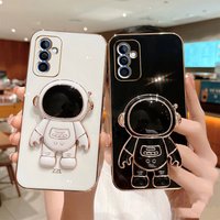 Phone Case For OPPO realme 8 8i Plating Astronaut Fold Phone Holder Soft TPU Cover On realme 9i pro C21 YC12 C17 V13 V11