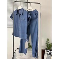 Clothing Shirt Jeans Two Piece Suit Female Summer Waistcoat Short Sleeved Straight Trousers Suit Female