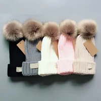 Fur Pom Poms Hat Fashion Winter Hats Caps Solid Designer Knitted Beanies