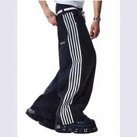 HCW American Retro Striped Digital Print Y2k Street Casual Loose Straight Wide Leg Jeans Floor Length Pants