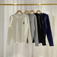 Clothing Autumn Winter Twisted Pullover Sweater Bear Embroidery Retro Solid Pullover Sweater Bottoming Shirt