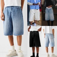 Summer New Fashion Men's Washed Vintage Solid Color Loose Wide Leg Knee-length Jeans Pants American Elastic Denim Shorts Male