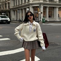 Clothing Solid Loose Long Sleeved Sweater Fashionable High Waist Pleated Skirt