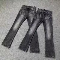 Vintage Distressed Black & Gray Flared Jeans For Men – Retro Washed Denim With Textured Finish (S-3XL, Standard Fit, Machine Washable)