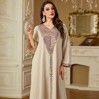 4220 Middle Eastern Cross Border Muslim Elegant Beaded Embroidery Dress Arab Dubai Robe