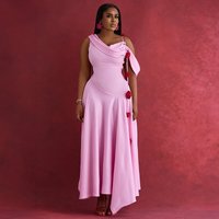 Women's Off-Shoulder Midi Dress – Elegant A-Line Summer Dress With High Waist & Tie Detail (Pink/Ivory, S-2xl)