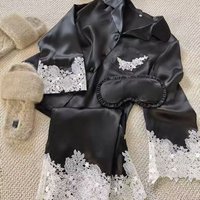 Underwear & Sleepwears Soft Ice Silk Pajama Set Long Sleeve & Pants Lace Trim Sweet Homewear Sleepwear Lounge Outfit