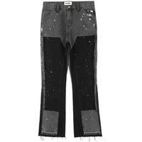 Men's High Street Washed Distressed Stitching Logging Jeans Men's Retro Fashion Trend Ink-Splashed Print Wide-Leg Trousers