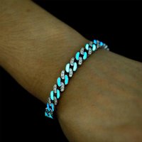 Jewelry 8MM Cuban Link Bracelet Full Diamond & Glow Dark Hip Hop Chain & Streetwear Accessory
