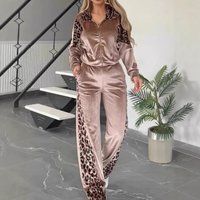 Clothing Leopard Print Contrast Trousers Long Sleeved Home Clothes Suit