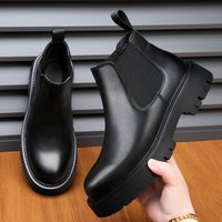 European Warm Series 2025 Korean Version British Style Casual High top Shoes Business Simple Leather Martin Slip on Short Boots