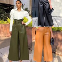 High Waisted PU Leather Wide Leg Pants – Belt Detail Nightlife & Streetwear 