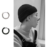Korean Style Bold Earrings Jewelry For Women Black Stainless Steel Trendy Men Personality Hip-Hop Fashion Ear Cuffs