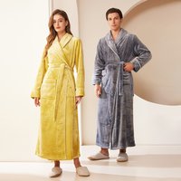 Extra long nightgown autumn winter fleece thickened winter couple flannel pajamas bathrobe