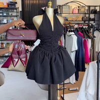 Elegant V Neck Halter Dress Bow Back – High Waist Summer Mini Dress 